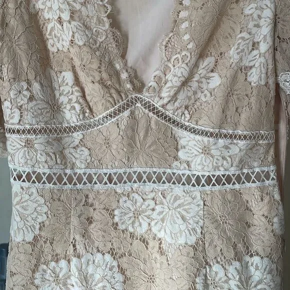 Saylor floral v neck lace maggy dress sheath flared peplum skirt size medium EUC - Picture 7 of 14